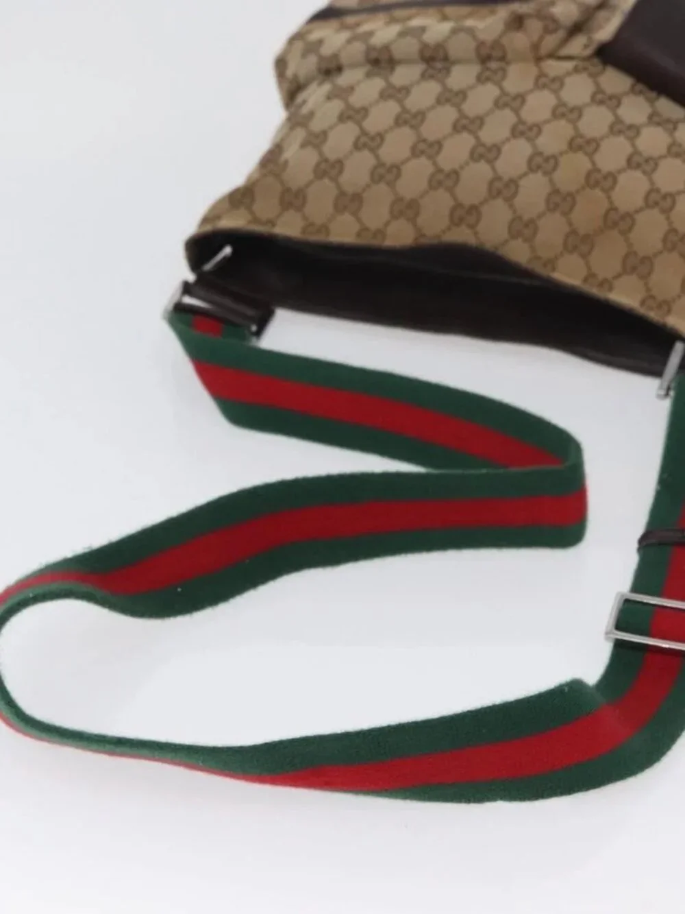 GUCCI GG Canvas Web Sherry Line Shoulder Bag Beige Silver 169937 Auth gh1991